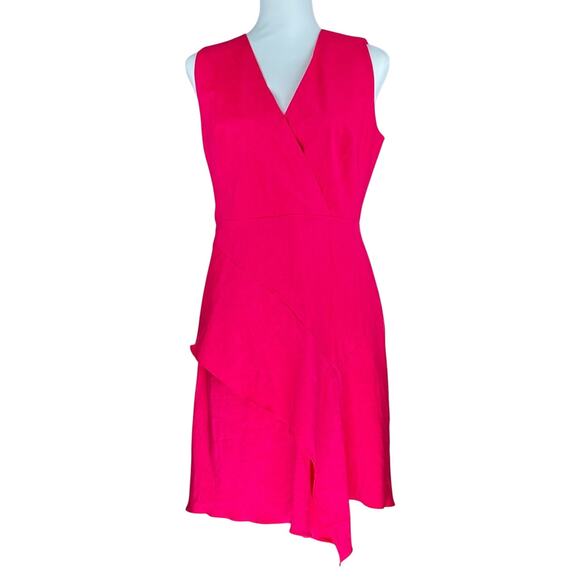Elie Tahari Womens Isa Asymmetric Ruffle Dress Size L Linen Fuchsia - Picture 1 of 10